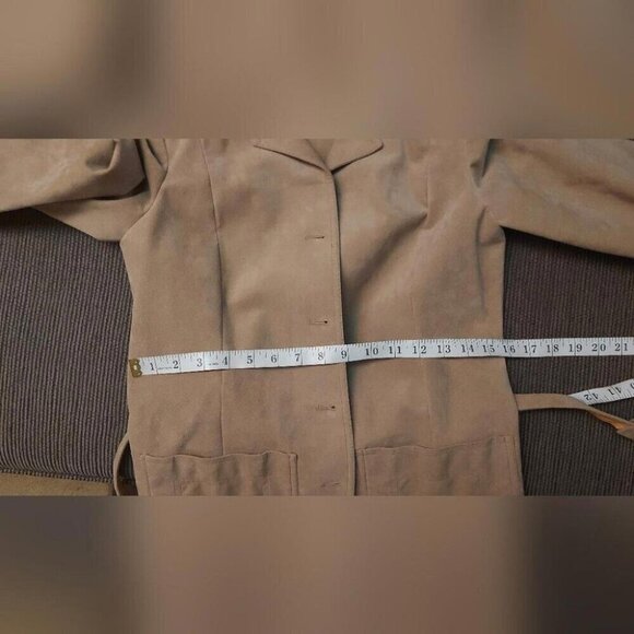 70s Boho Faux Suede Blazer Brodkin Safari Chic Belted Utility Blazer Minimalist - Picture 10 of 11